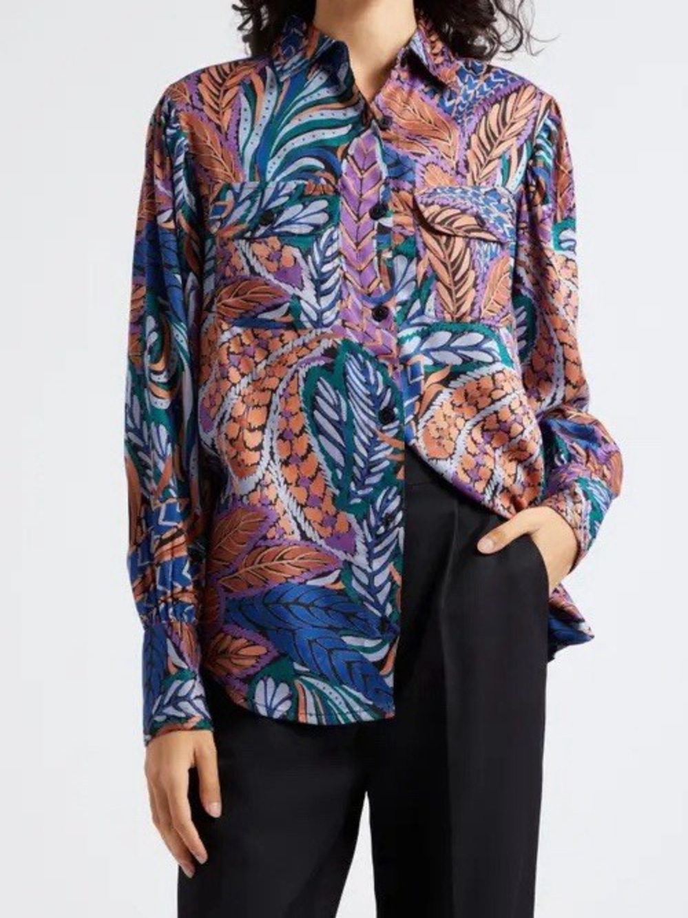 Banjana Cora Botanical Print Women's Button-Up Long Sleeve - Medium
